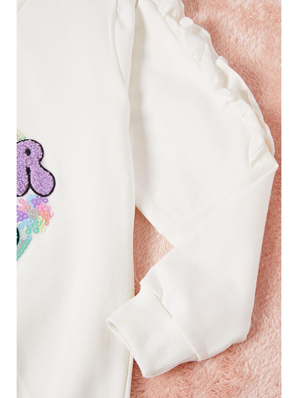Beyaz Summer Yazı Nakışlı Kız Çocuk Sweatshirt 16587-2