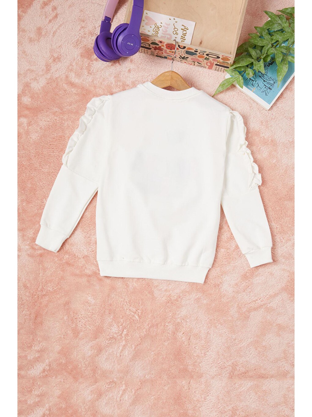 Beyaz Summer Yazı Nakışlı Kız Çocuk Sweatshirt 16587-3