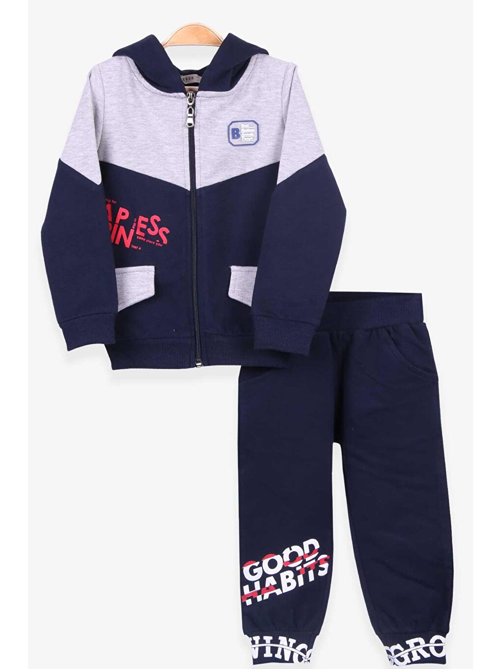 Erkek Bebek Eşofman Takımı Baskılı Kapüşonlu Lacivert (1.5-2 Yaş)