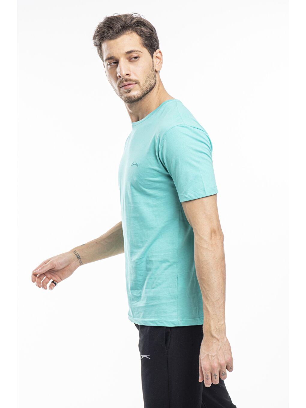 SANDER Erkek %100 Pamuk Tişört Koyu Yeşil-3