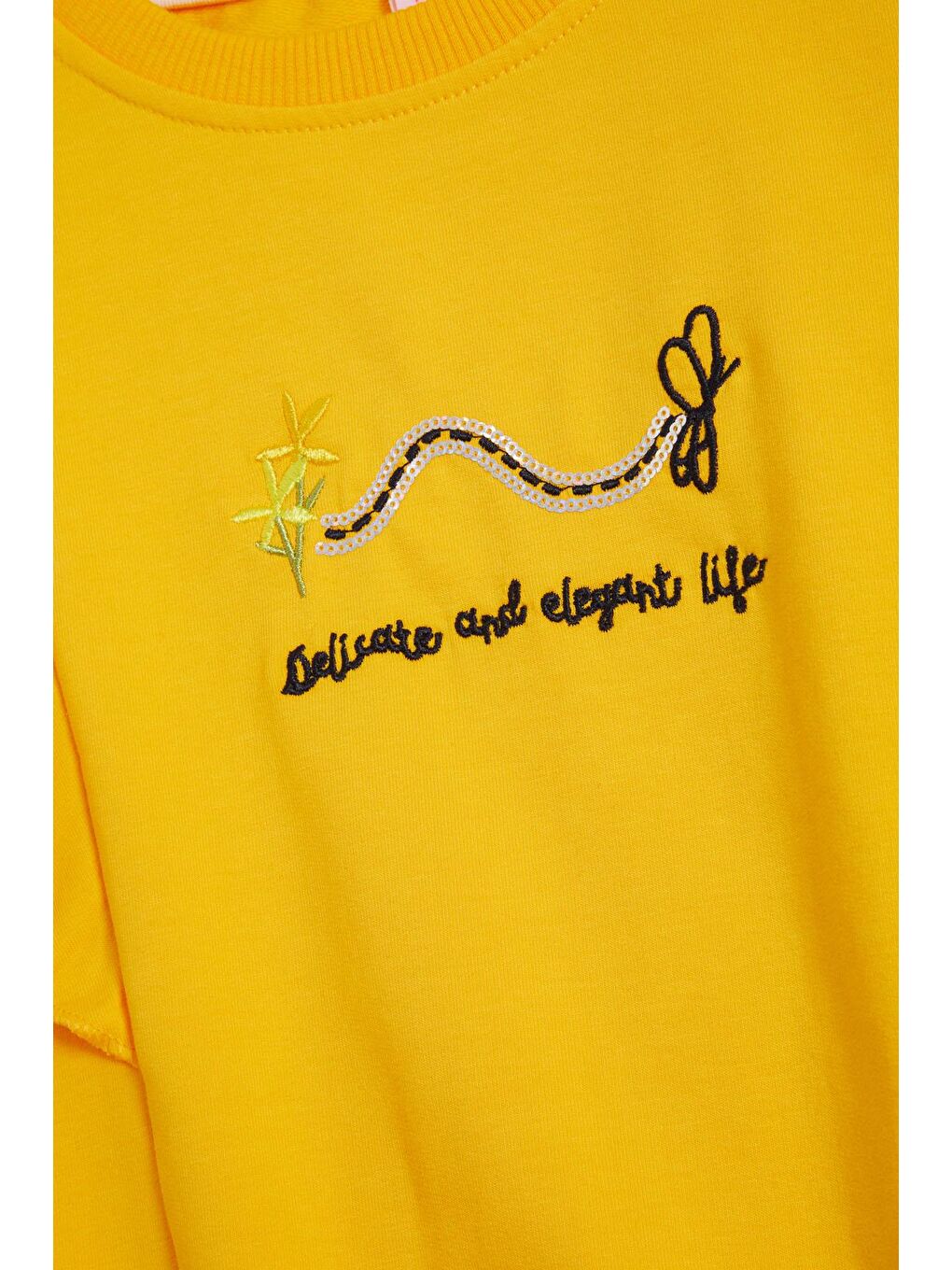 Pembe Life Kids Club Sarı Kelebek Nakışlı Volanlı Kız Çocuk Sweatshirt 16411 - 2