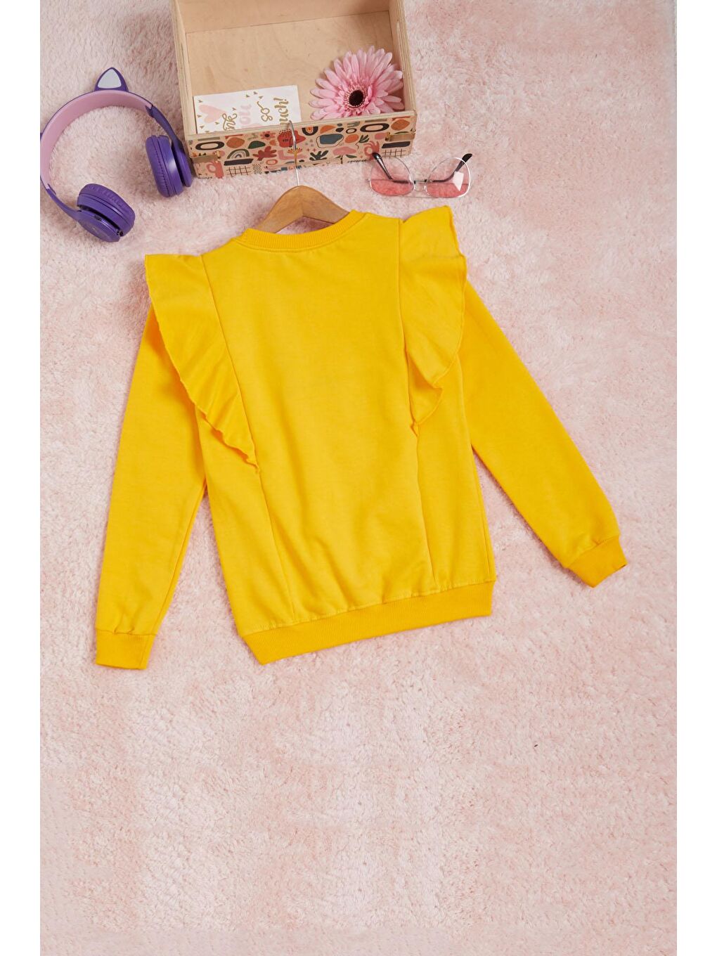 Pembe Life Kids Club Sarı Kelebek Nakışlı Volanlı Kız Çocuk Sweatshirt 16411 - 3