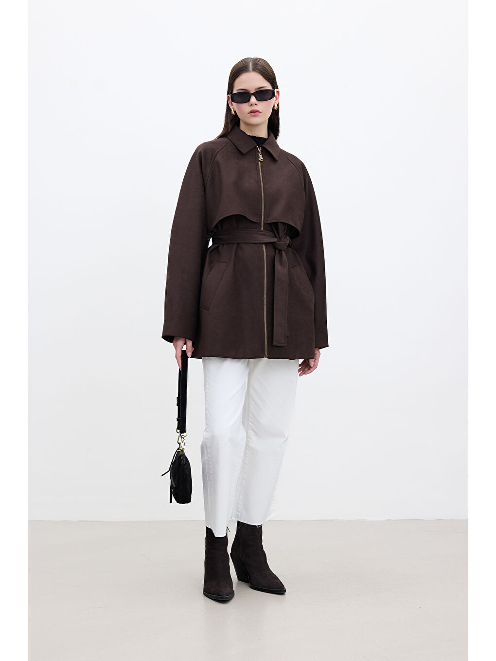 Süet Trench Tarz Ceket Kahverengi-1