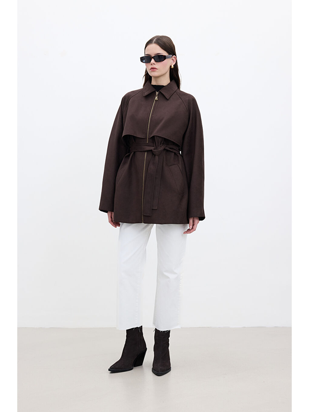 Süet Trench Tarz Ceket Kahverengi-2