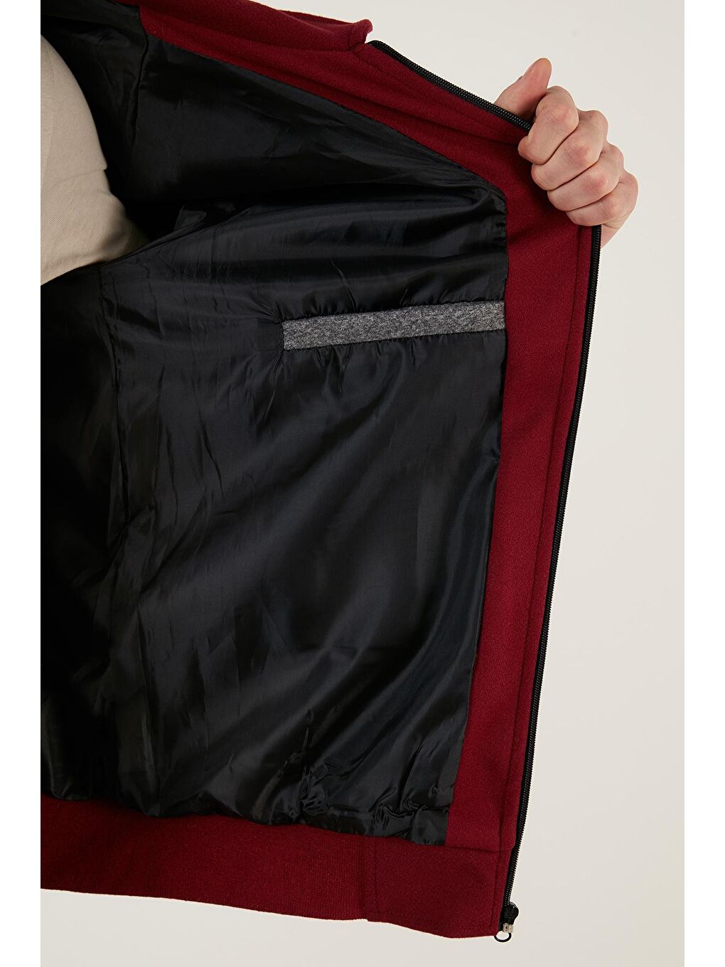 Buratti Bordo Armalı Fermuarlı Regular Fit Bomber Erkek Mont 5715896 - 4