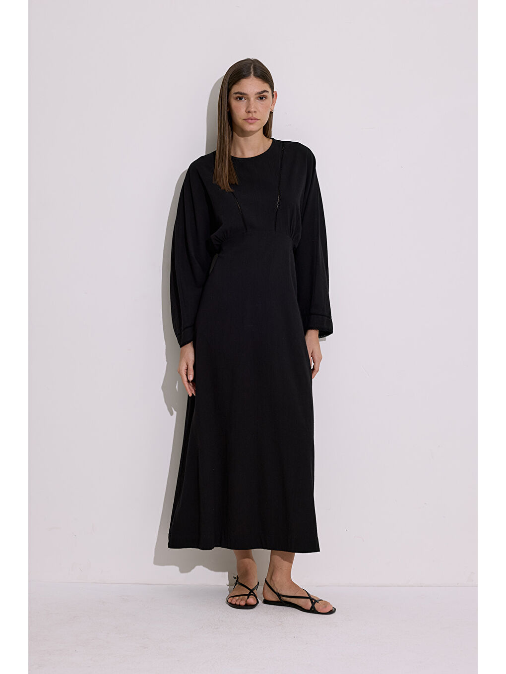 Dokulu Şerit Detaylı Elbise Siyah-2