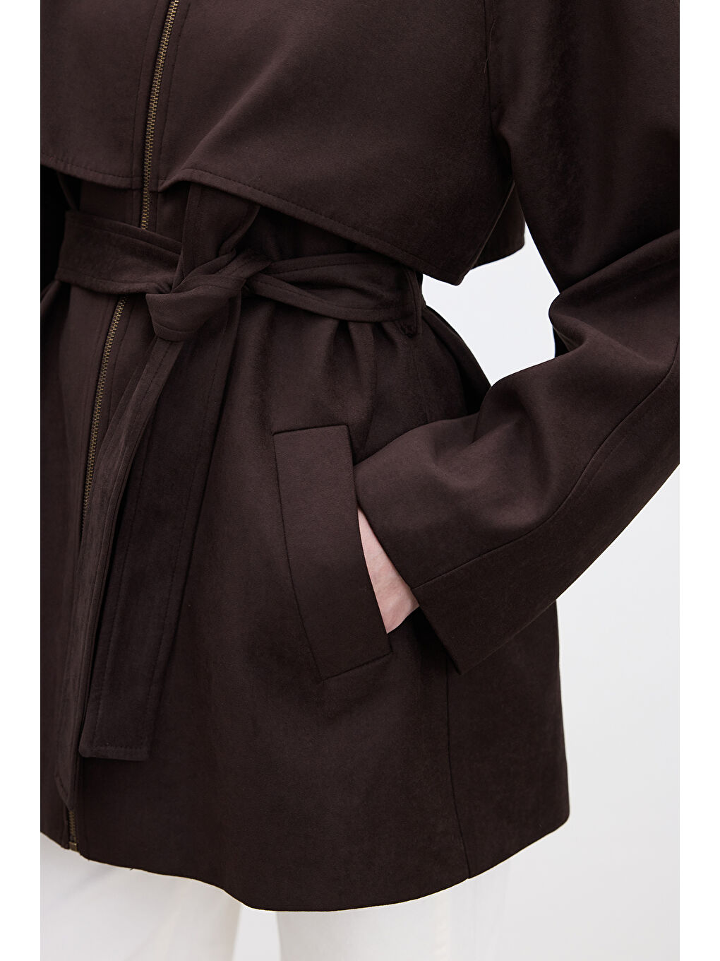 Süet Trench Tarz Ceket Kahverengi-4