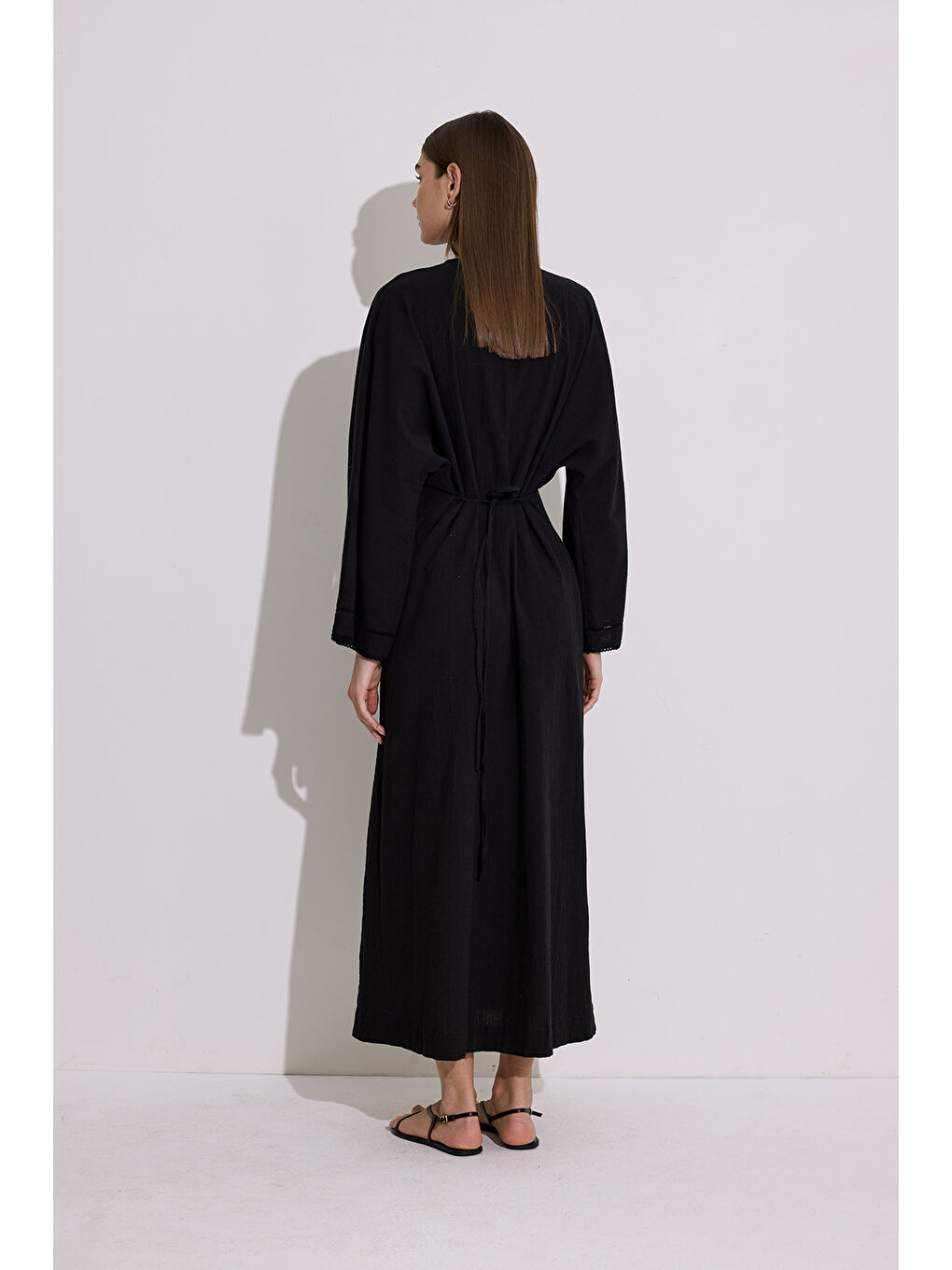 Dokulu Şerit Detaylı Elbise Siyah-5