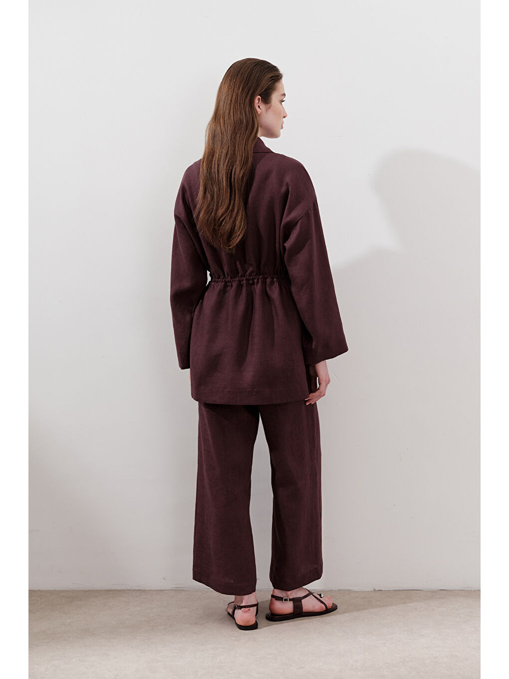 Keten Beli Bağlamalı Tunik Mürdüm-5