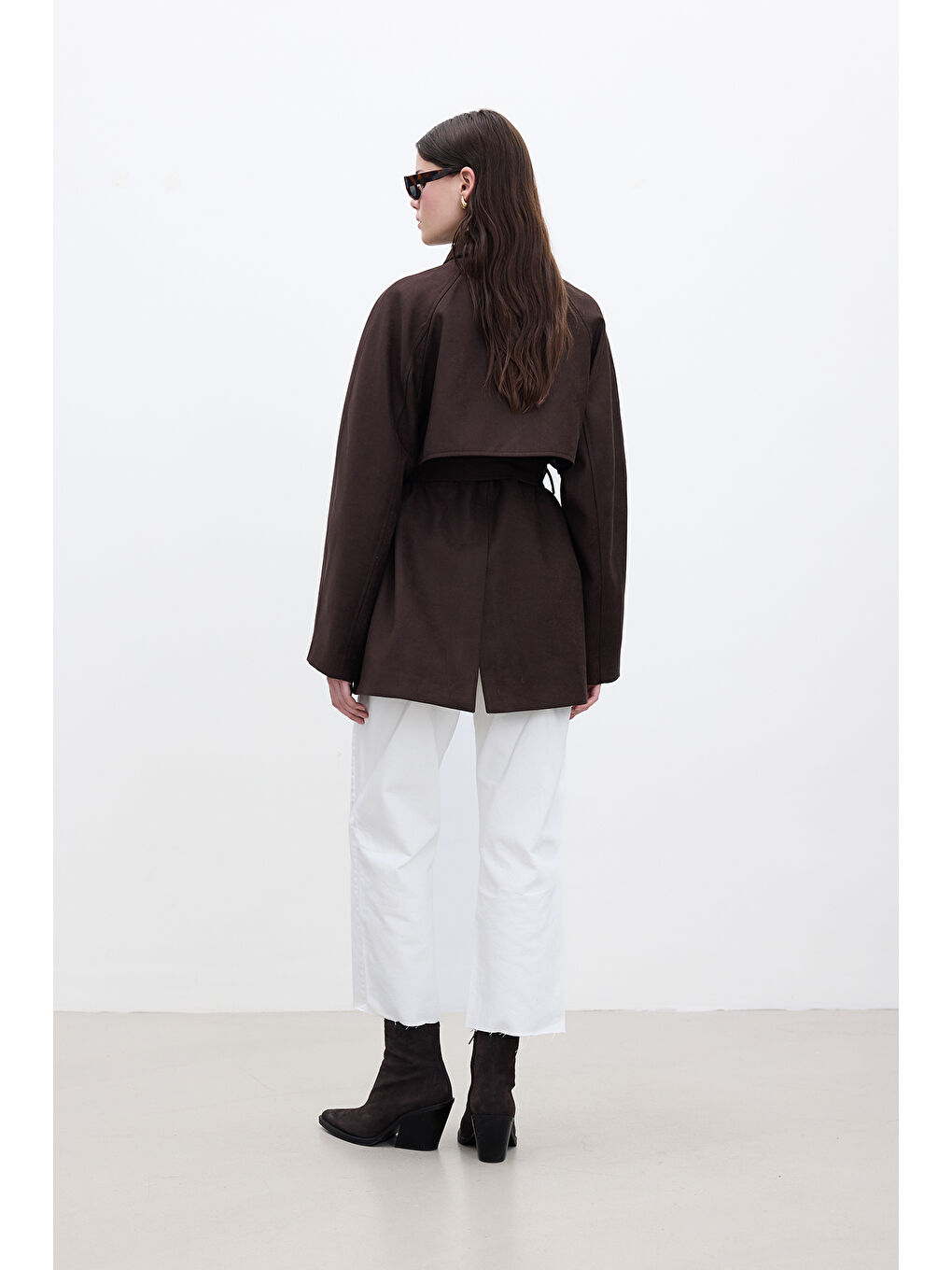 Süet Trench Tarz Ceket Kahverengi-7