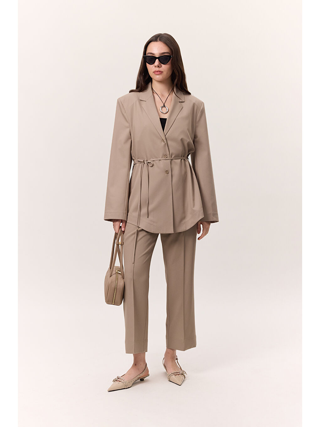 Kahverengi Çima Dikişli Kumaş Pantolon Camel