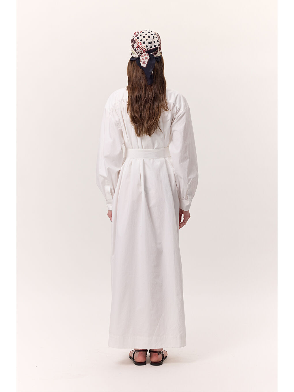 Büzgü Detaylı Geniş Gömlek Elbise Ekru-7