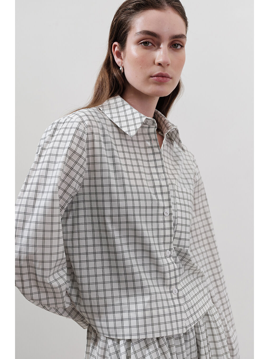 Desenli Poplin Gömlek Ekru-2