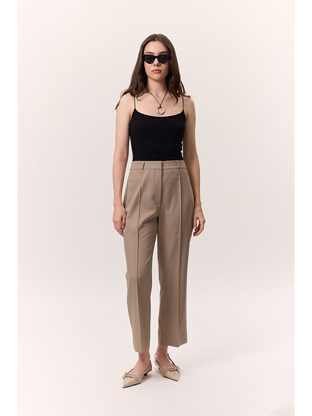 Kahverengi Çima Dikişli Kumaş Pantolon Camel-3