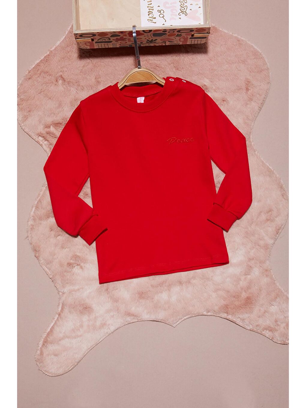 Kırmızı Yazı Nakışlı Kız Çocuk Çıtçıtlı Sweatshirt 16421