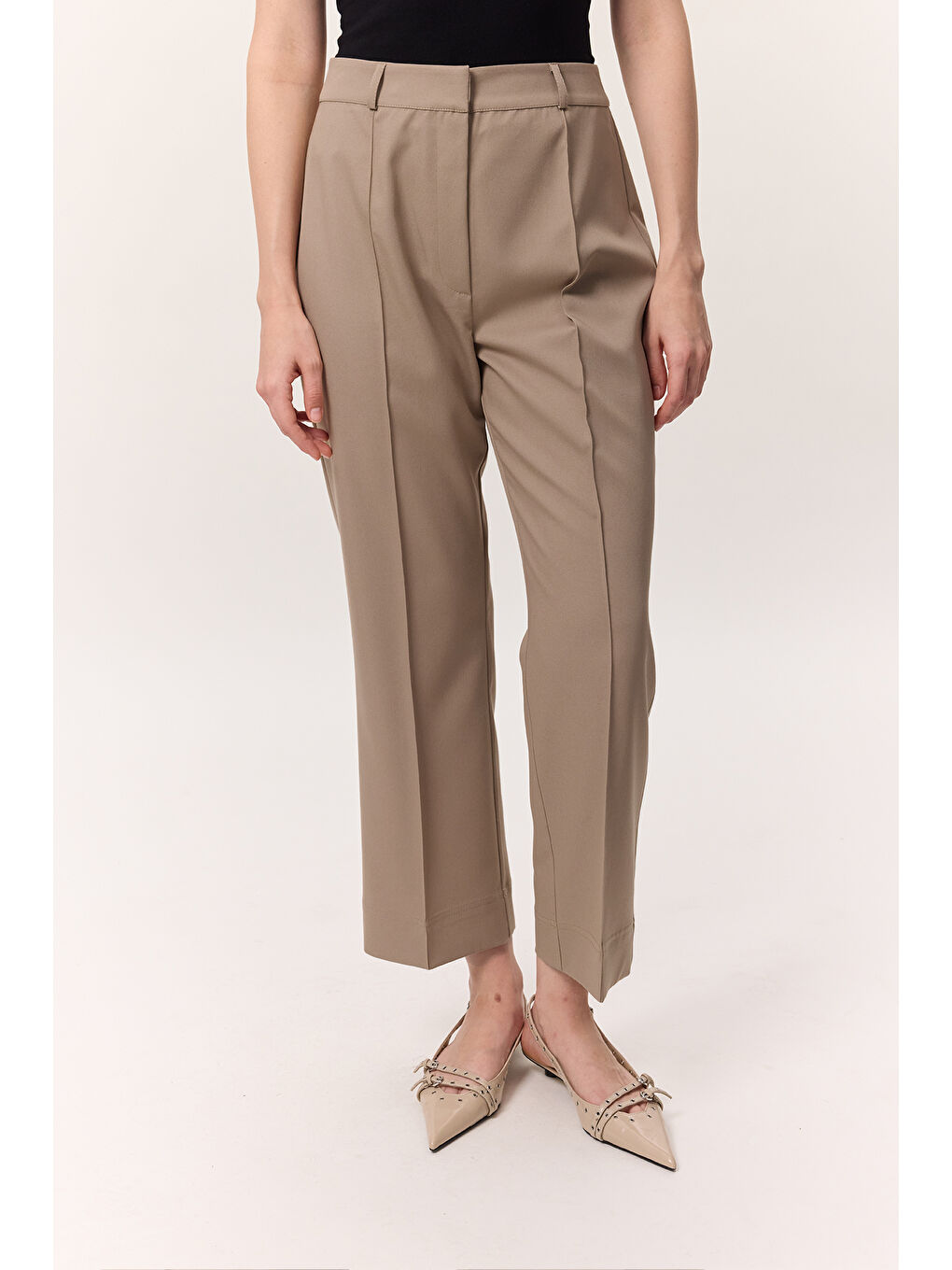 Kahverengi Çima Dikişli Kumaş Pantolon Camel-5