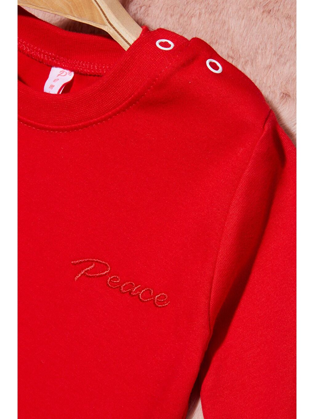 Kırmızı Yazı Nakışlı Kız Çocuk Çıtçıtlı Sweatshirt 16421-1
