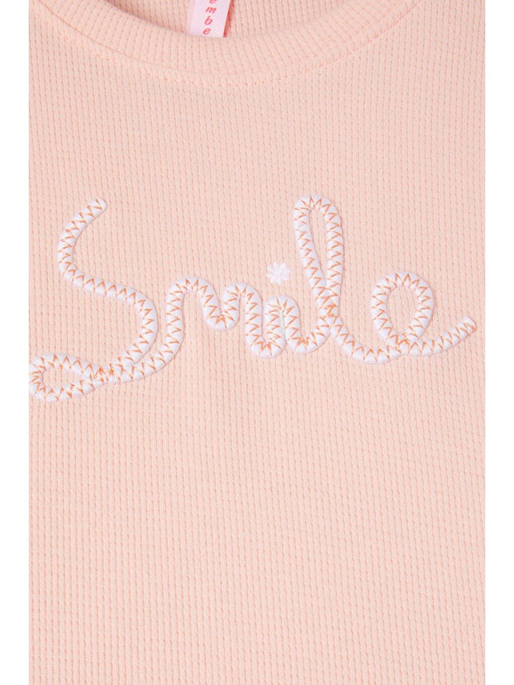 Pembe Somon Smile Nakışlı Kız Çocuk Waffle Sweatshirt 16590-1