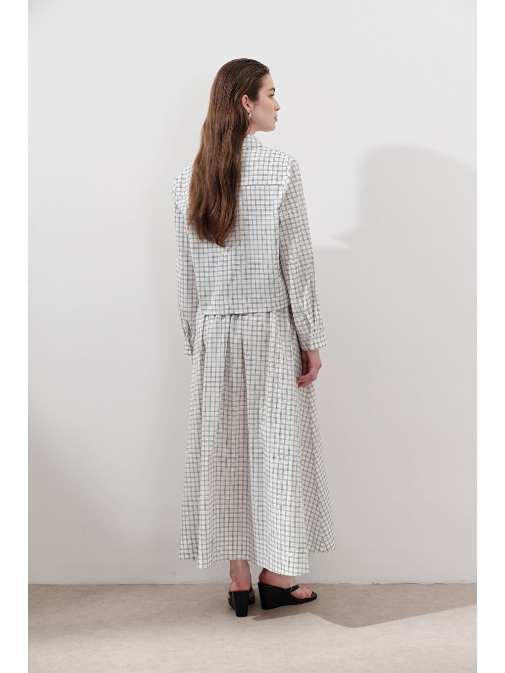 Desenli Poplin Gömlek Ekru-5