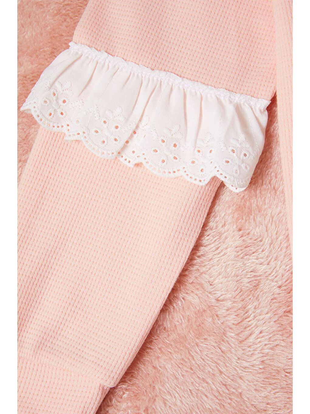 Pembe Somon Smile Nakışlı Kız Çocuk Waffle Sweatshirt 16590-2