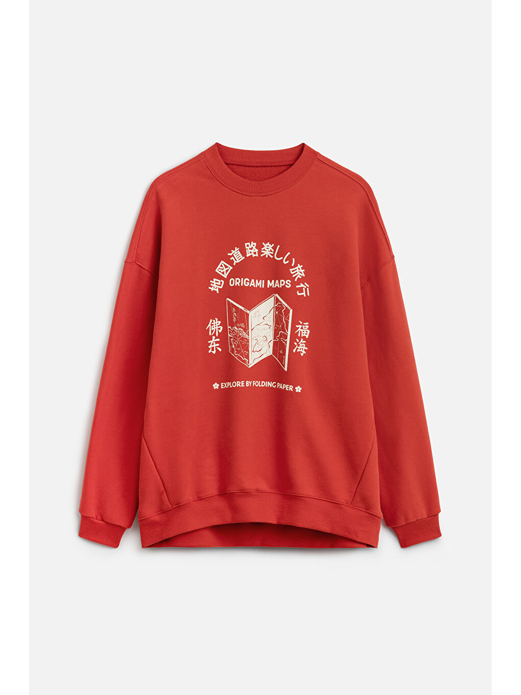 Baskı Detaylı Oversize Sweatshırt Kırmızı-1