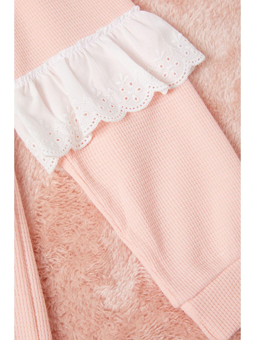 Pembe Somon Smile Nakışlı Kız Çocuk Waffle Sweatshirt 16590-3