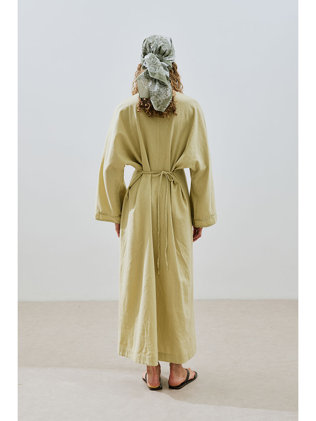 Dokulu Şerit Detaylı Elbise Soft Yeşil-5