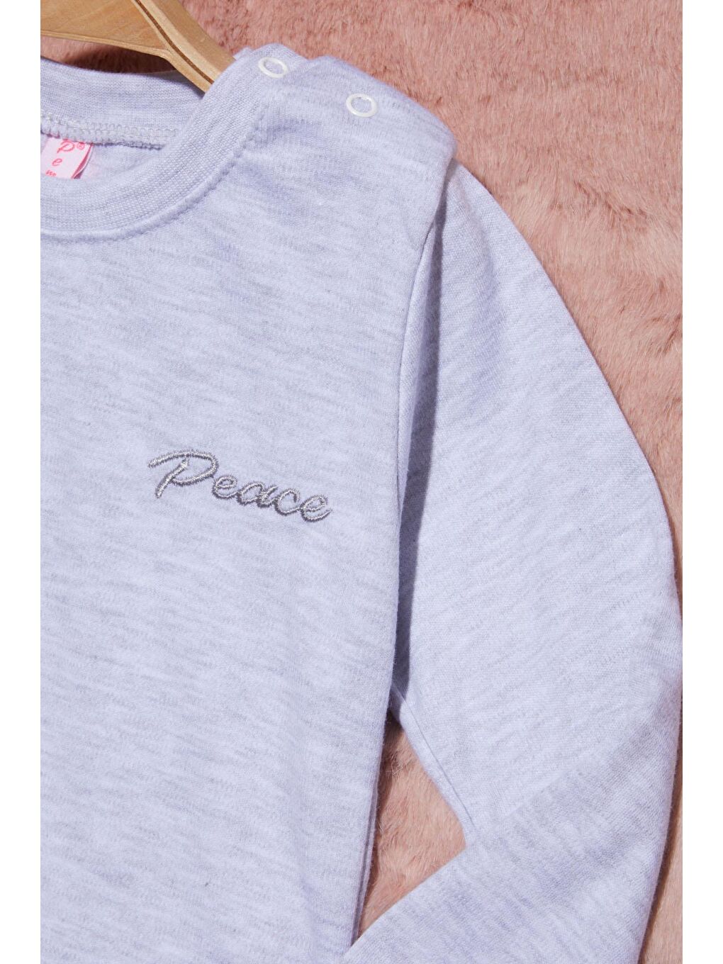 Gri Yazı Nakışlı Kız Çocuk Çıtçıtlı Sweatshirt 16423-1