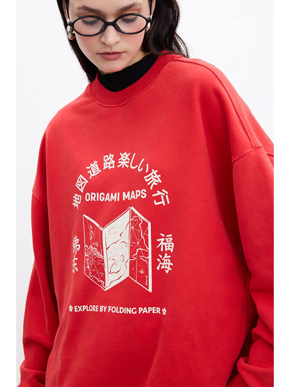 Baskı Detaylı Oversize Sweatshırt Kırmızı-2