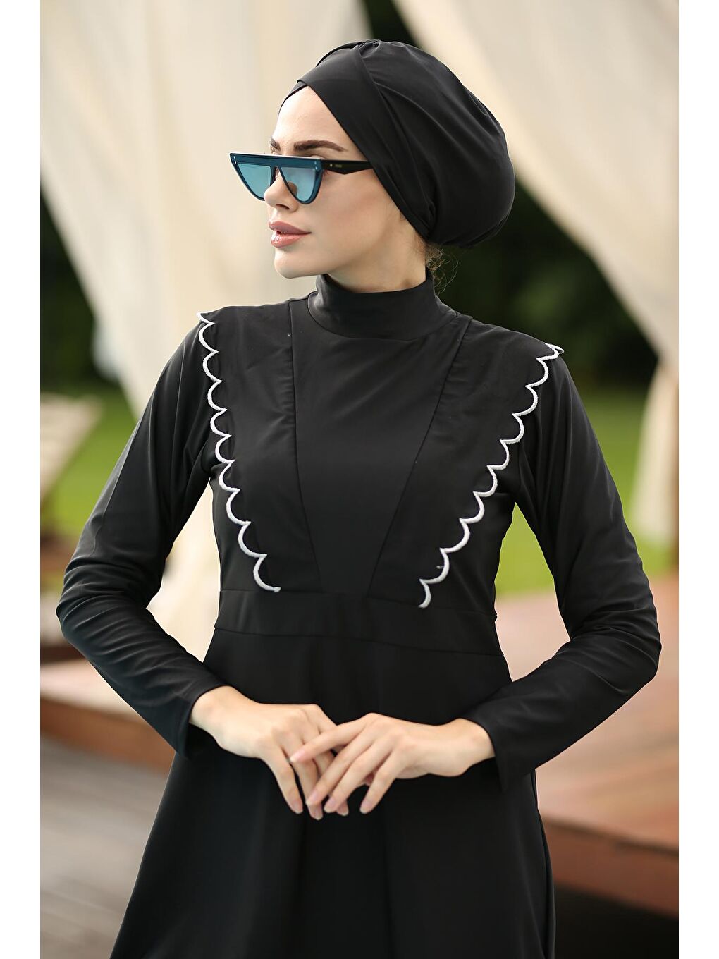 Siyah Tasarım Tam Kapalı Tesettür Mayo Melek R034-2