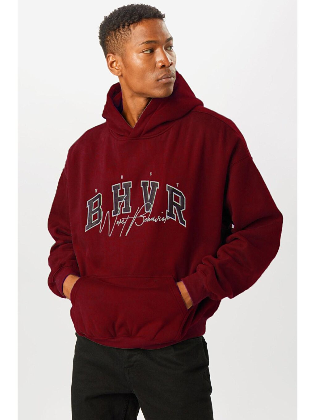 Madmext Bordo Oversize Erkek Sweatshirt 5344