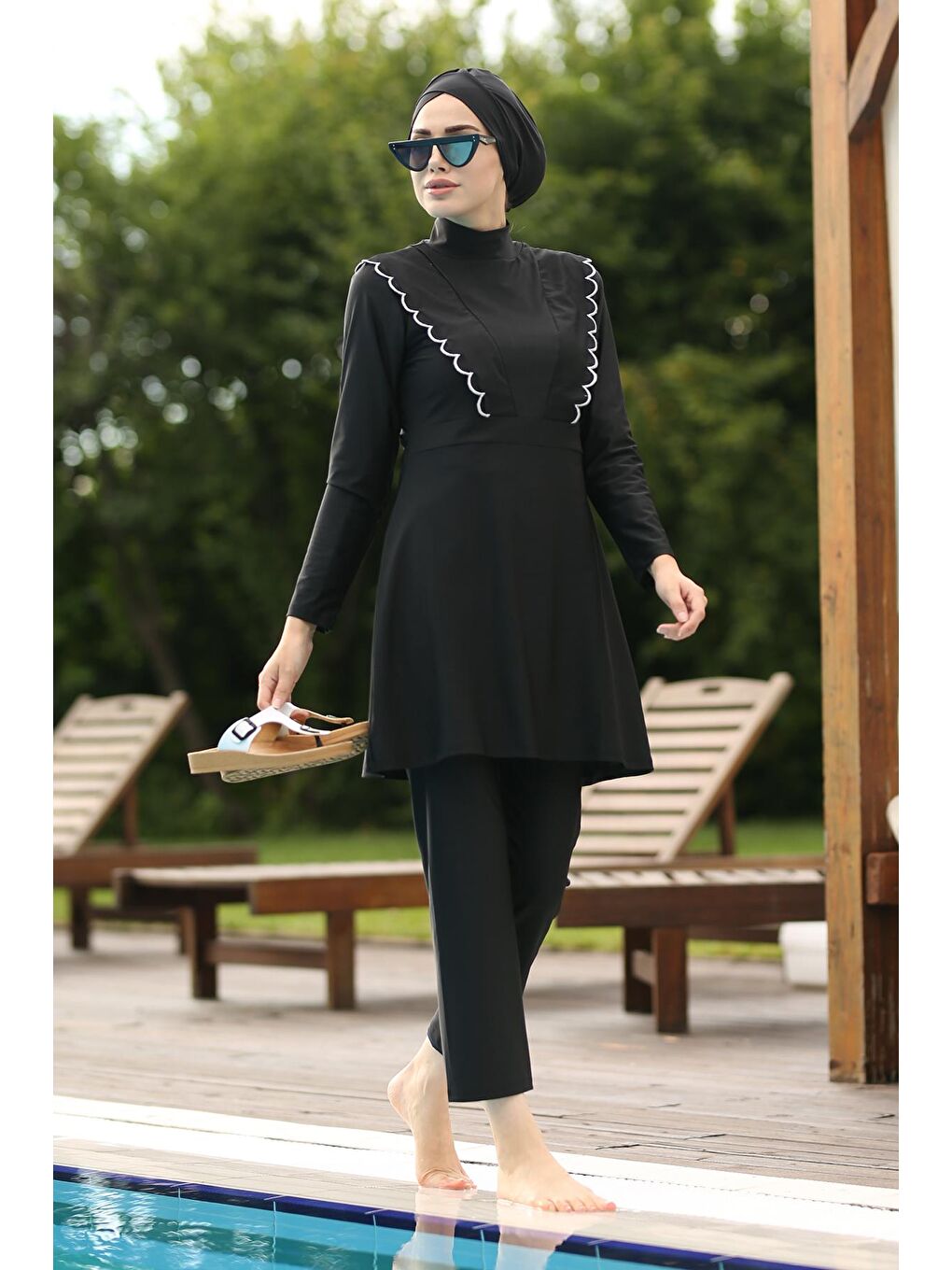 Siyah Tasarım Tam Kapalı Tesettür Mayo Melek R034-3