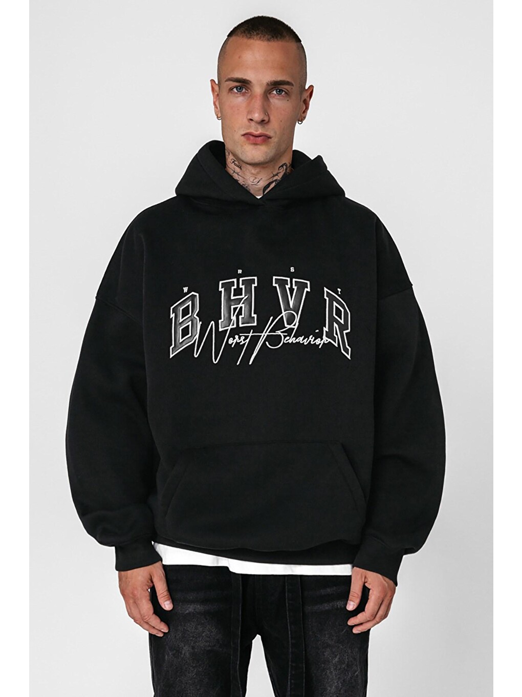 Siyah Oversize Erkek Kapüşonlu Sweatshirt 5344