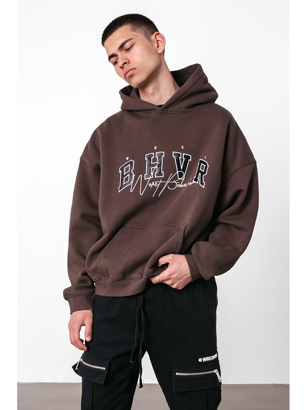 Kahverengi Oversize Erkek Kapüşonlu Sweatshirt 5344