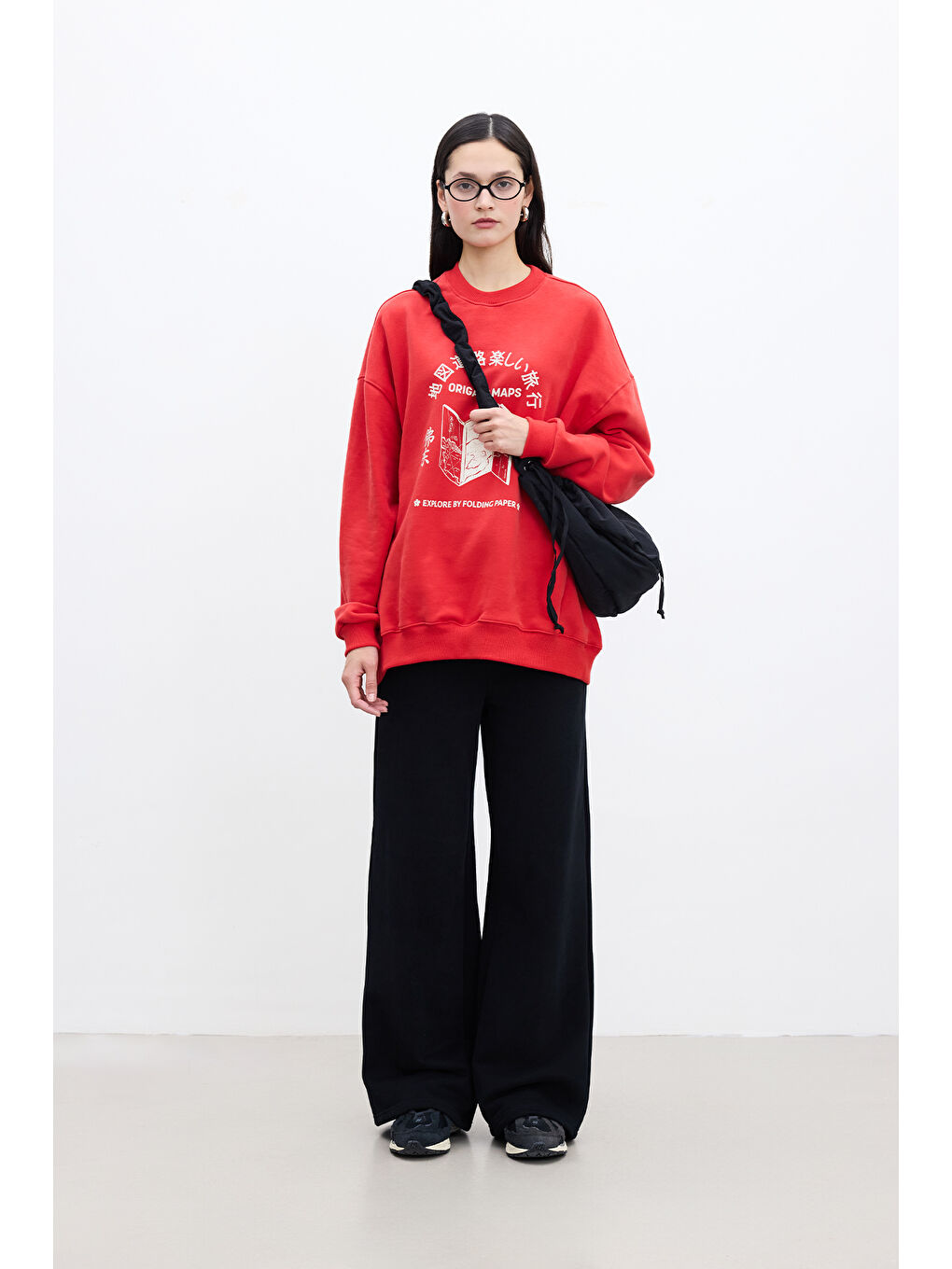Baskı Detaylı Oversize Sweatshırt Kırmızı-3