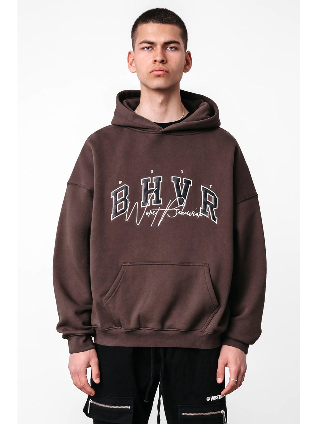 Kahverengi Oversize Erkek Kapüşonlu Sweatshirt 5344-1