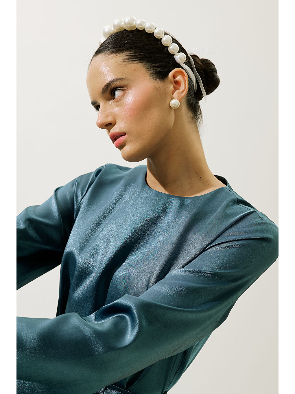 Hana Organze Bluz Petrol-2