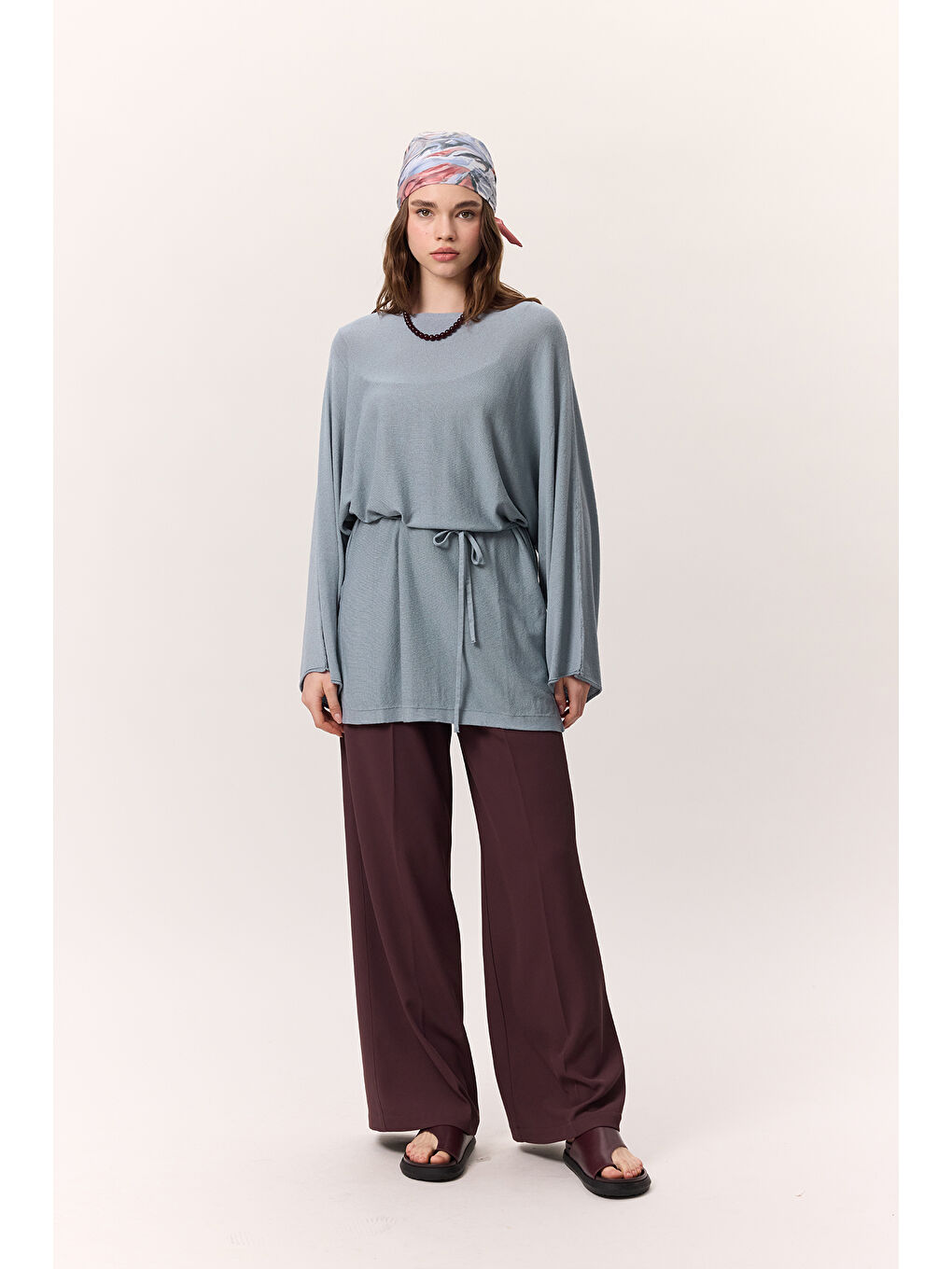 Triko Kuşaklı Tunik Mavi-1