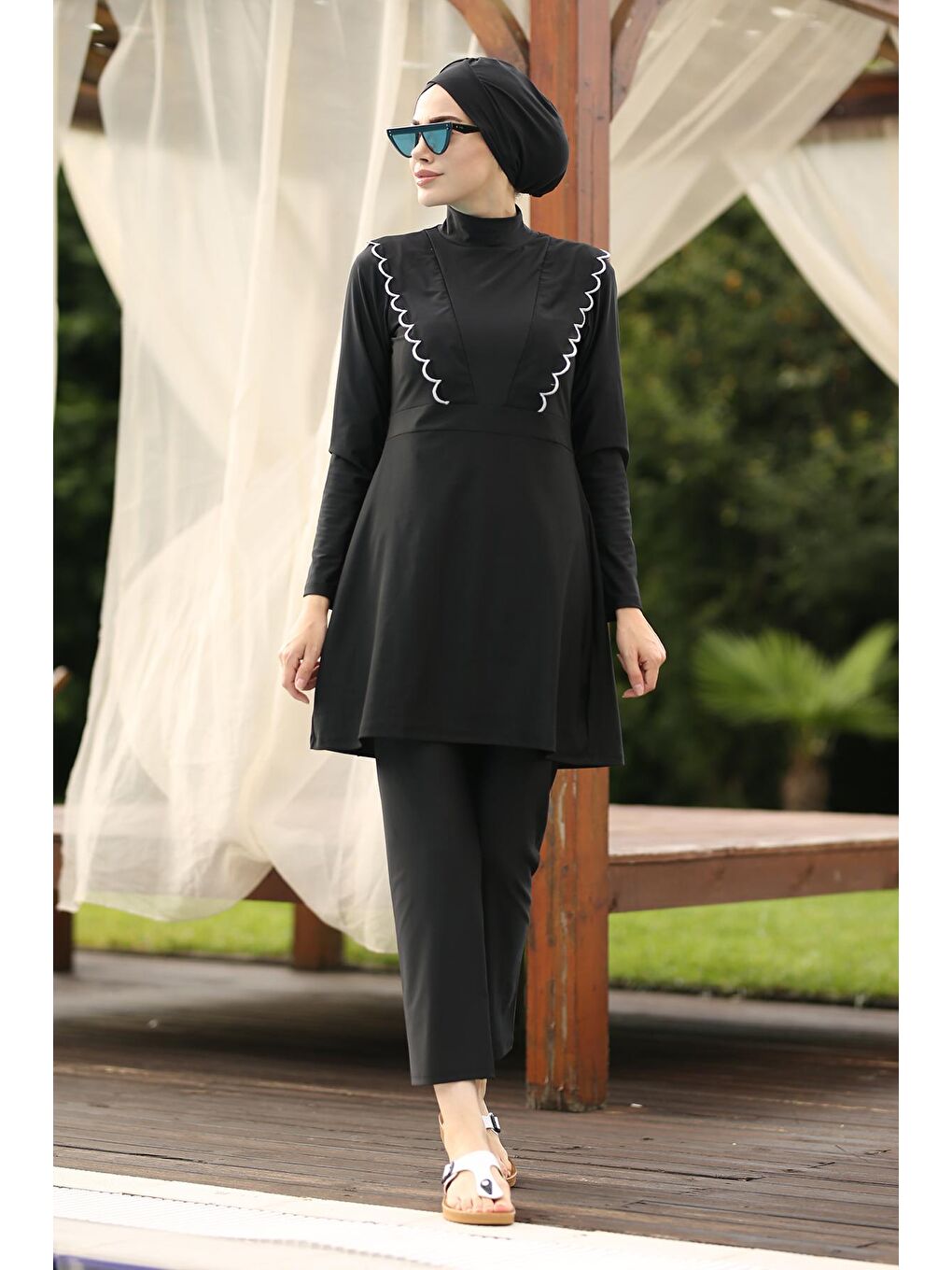 Siyah Tasarım Tam Kapalı Tesettür Mayo Melek R034-6