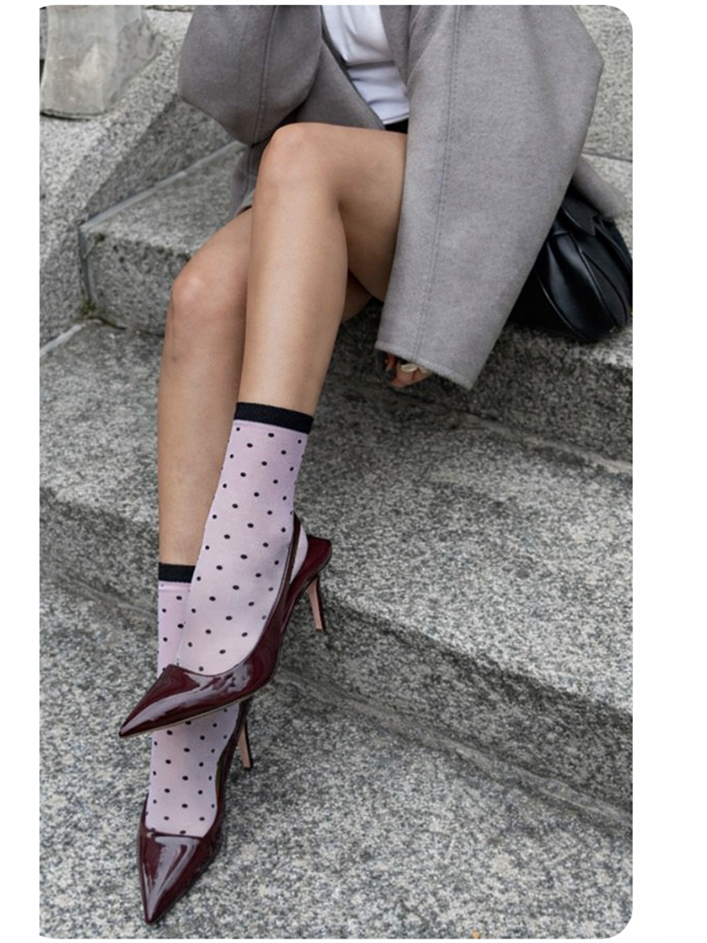 22201g1383  Puantiyeli İki Renkli Kadın Soket Çorap Siyah