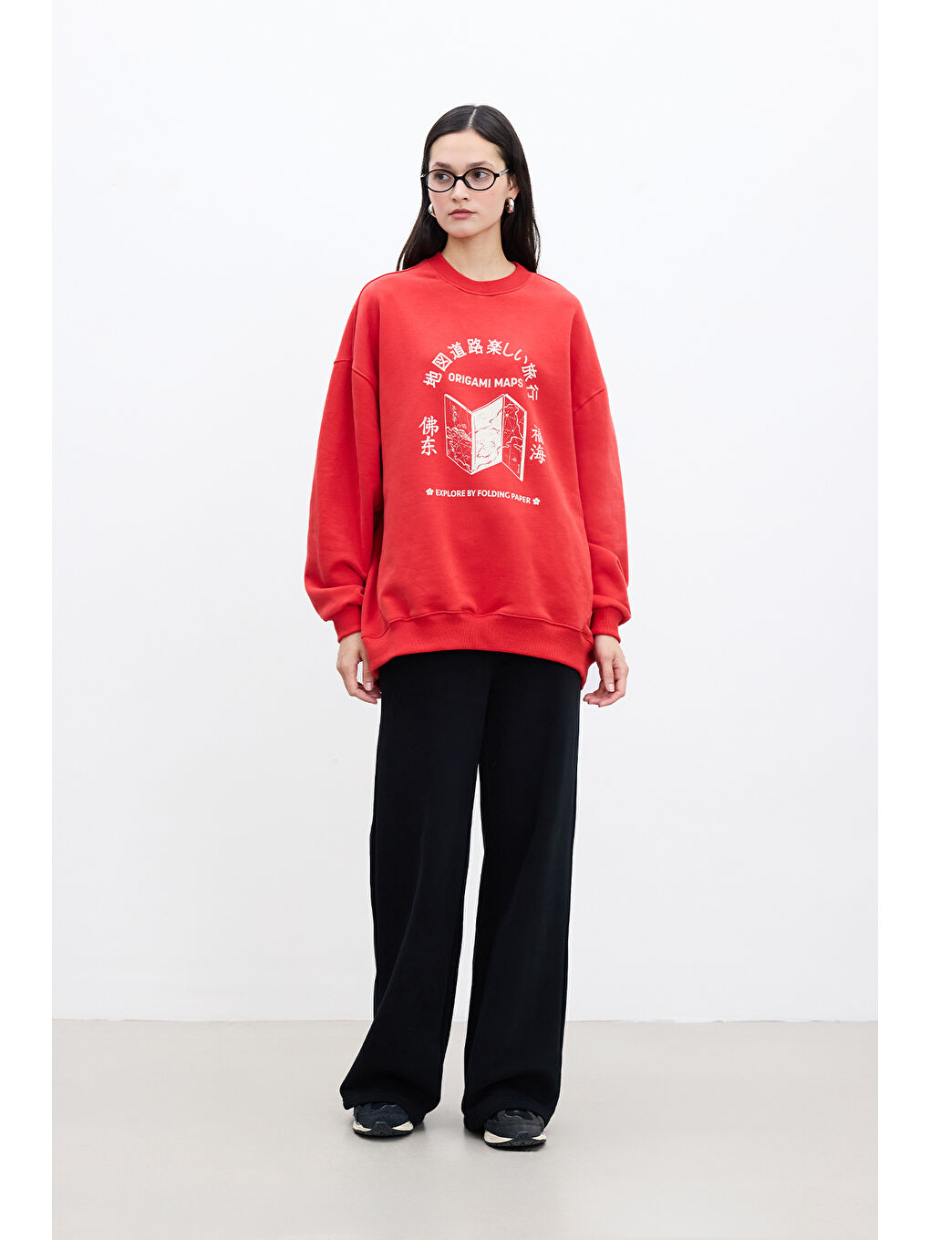 Baskı Detaylı Oversize Sweatshırt Kırmızı-5