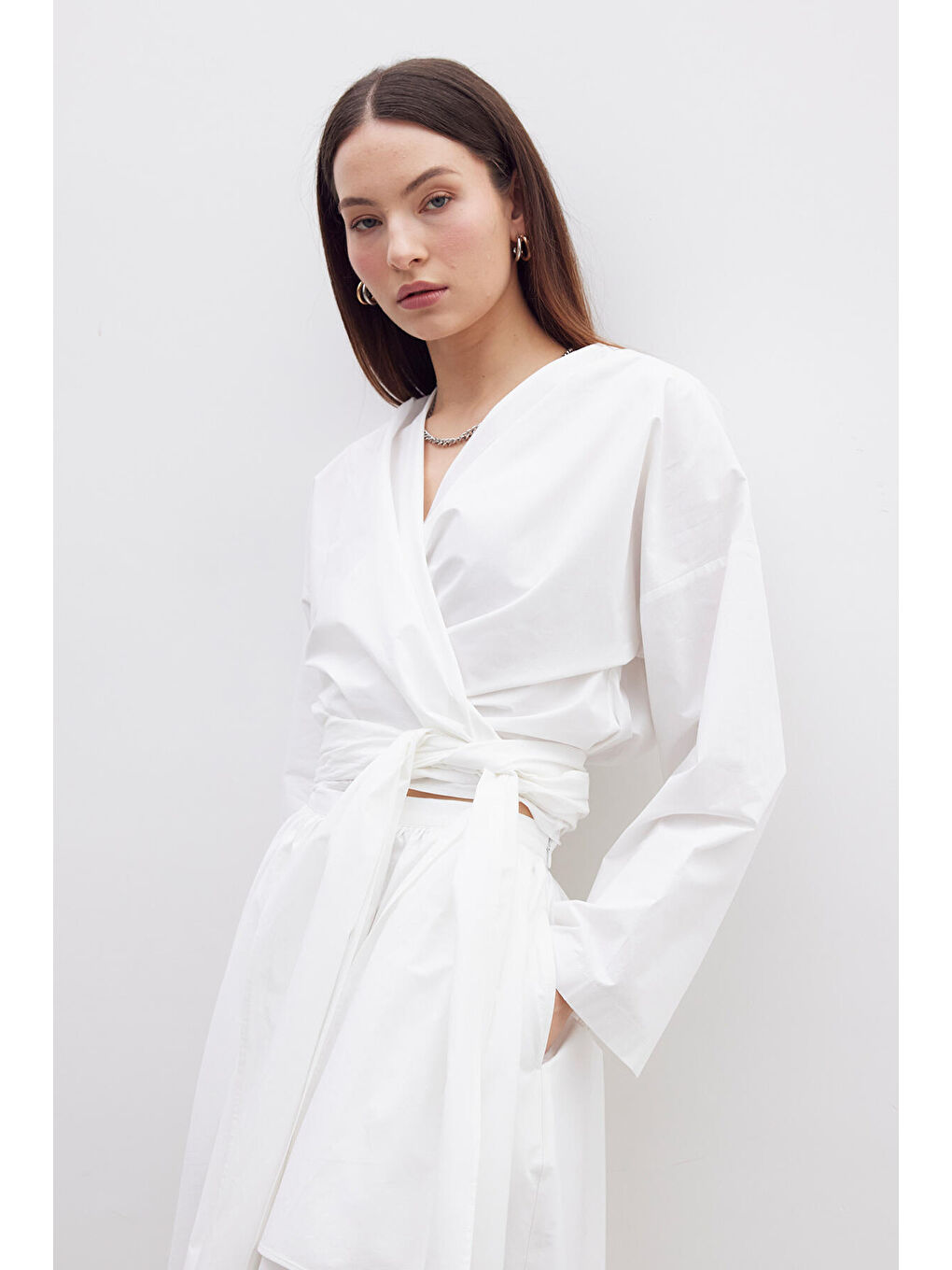 Ekru Kimono Tarz Premium Bluz