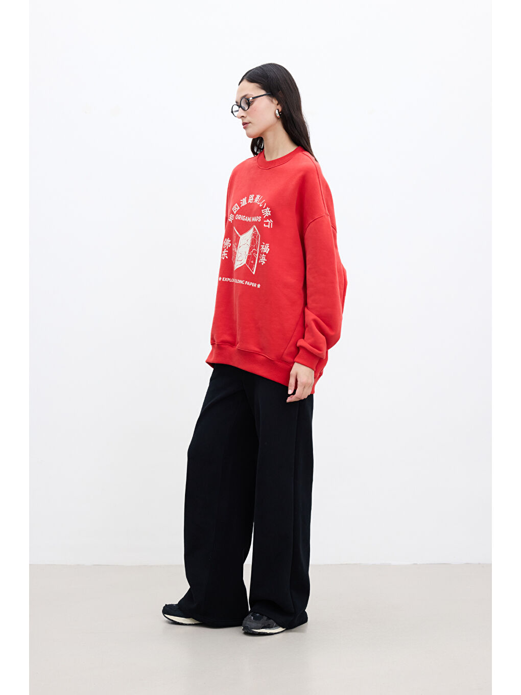 Baskı Detaylı Oversize Sweatshırt Kırmızı-6