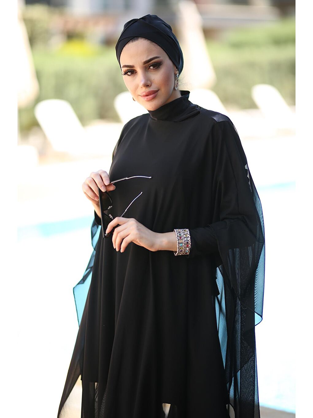 Remsa Mayo Siyah Tesettür Mayo Üzerine Kaftan Pareo RP001 Siyah - 2