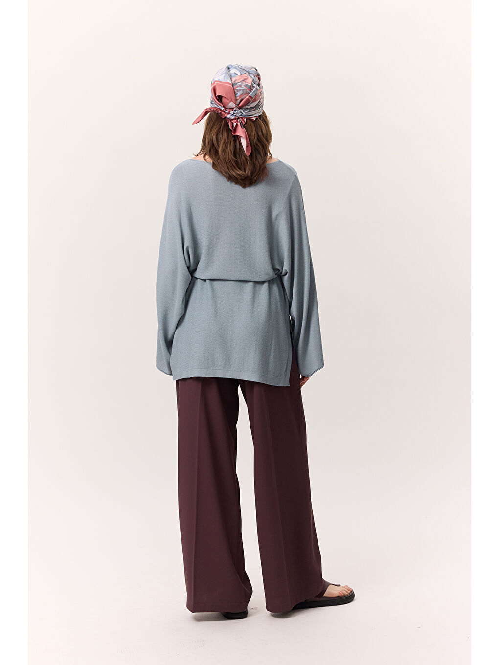 Triko Kuşaklı Tunik Mavi-5