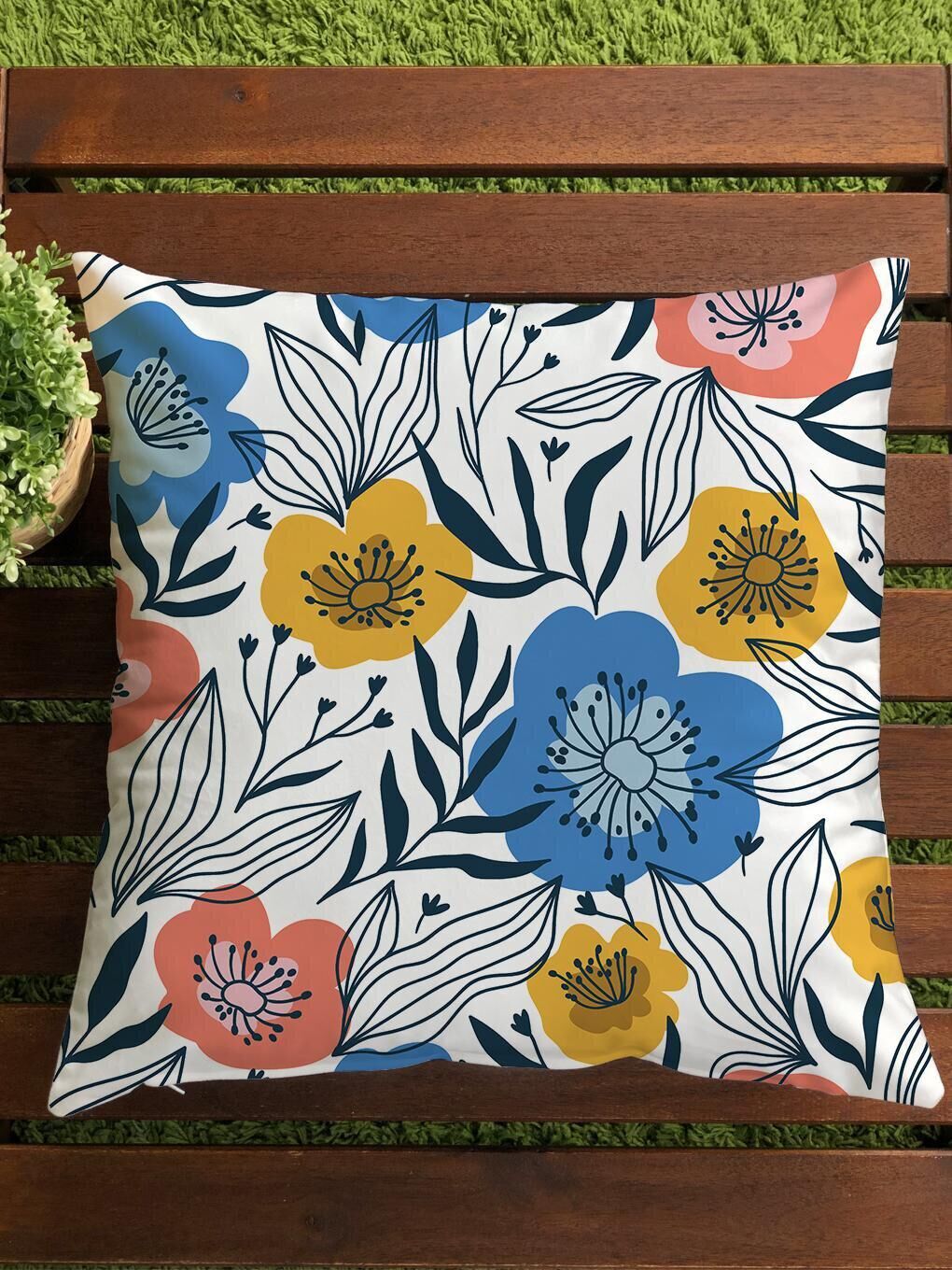 Karışık Kadife Doku Çift Taraf Baskılı Çiçek Desen 43x43 cm Tekli Kırlent Kılıfı-1