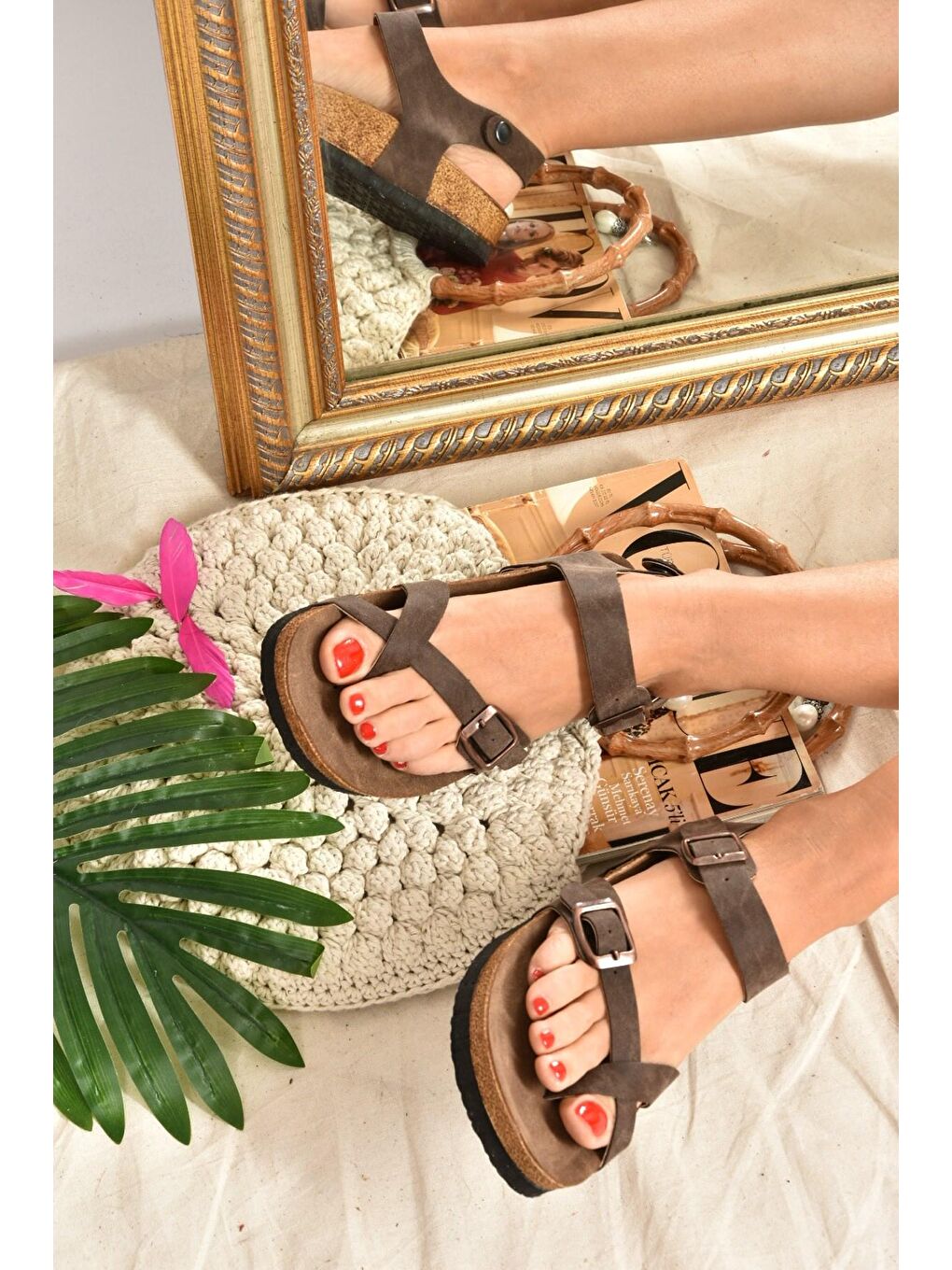 Kahverengi Süet Kadın Sandalet H777786002-1