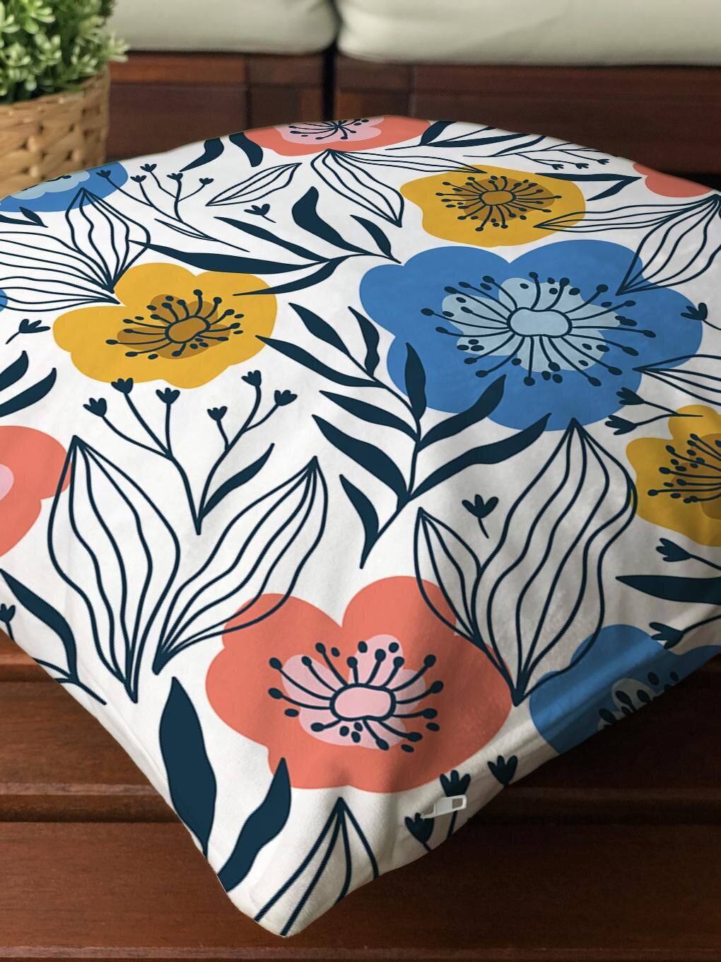 Karışık Kadife Doku Çift Taraf Baskılı Çiçek Desen 43x43 cm Tekli Kırlent Kılıfı-2