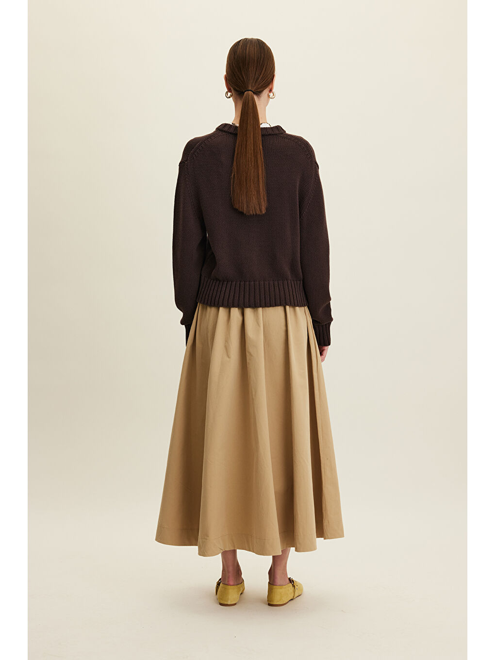 Kahverengi Katy Gabardin Büzgülü Etek Camel-7