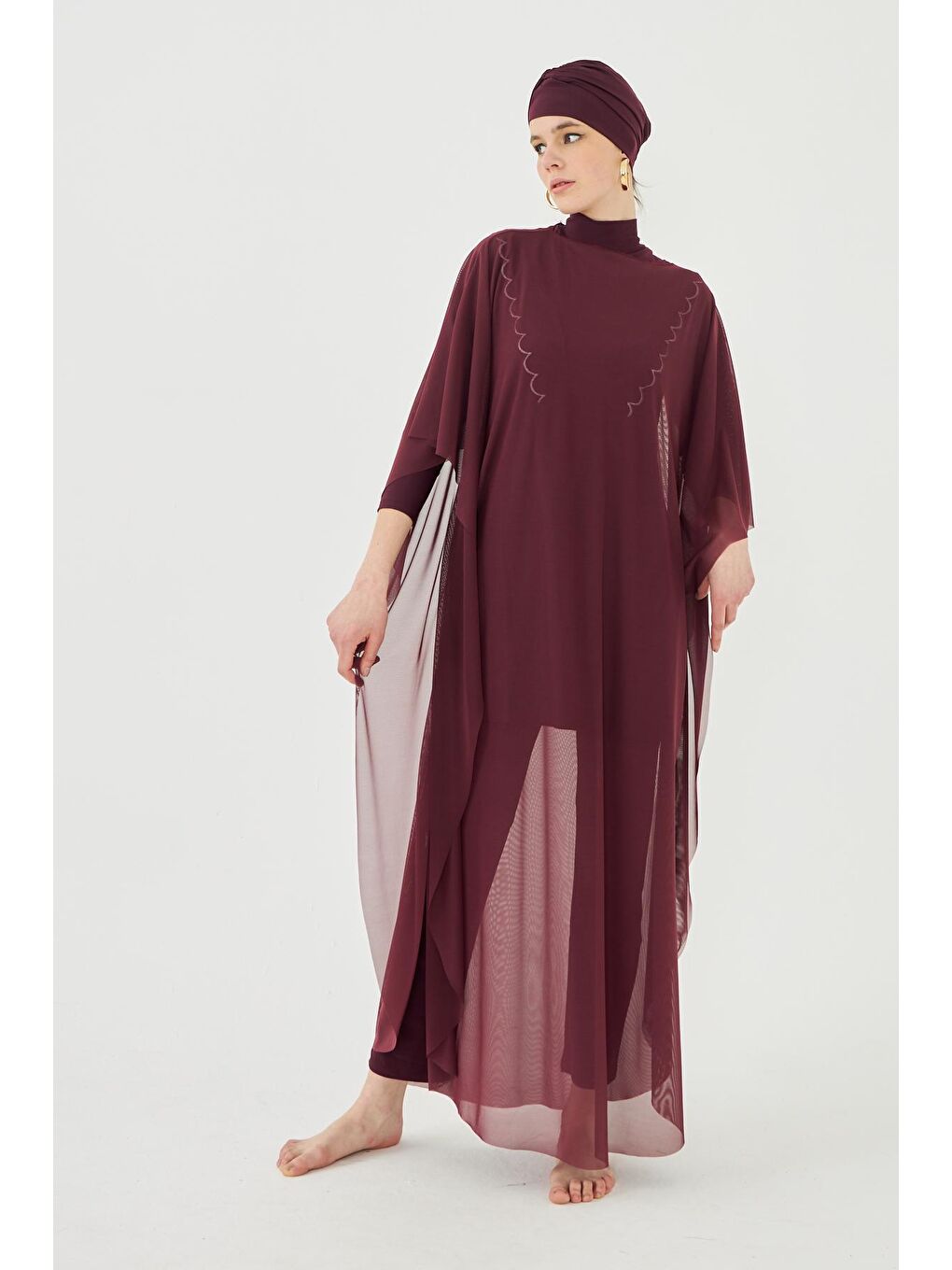 Remsa Mayo Bordo Mayo Üzerine Desenli Tek Kaftan Pareo RP002 Bordo